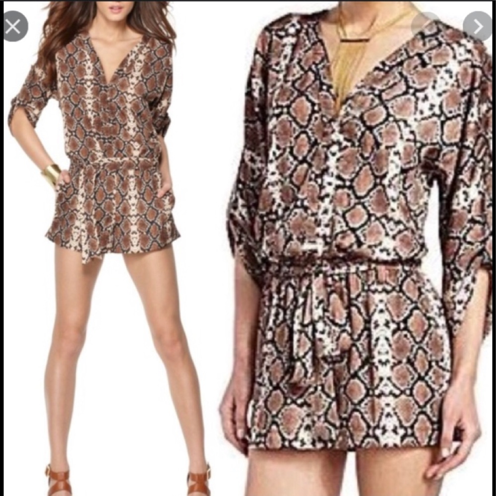 BCBGMaxAzria Brown Snake Print Romper - Picture 2 of 16